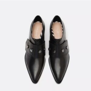 Zara BLACK LEATHER POINTED MONK SHOES  Size 8.5 /EU 39